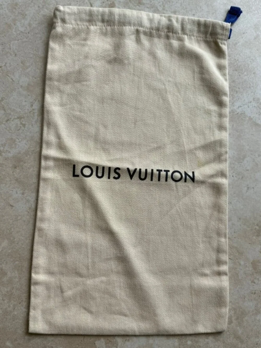 Authentic Louis Vuitton Dust Bag Blue Drawstring Beige Cotton Storage 16x9
